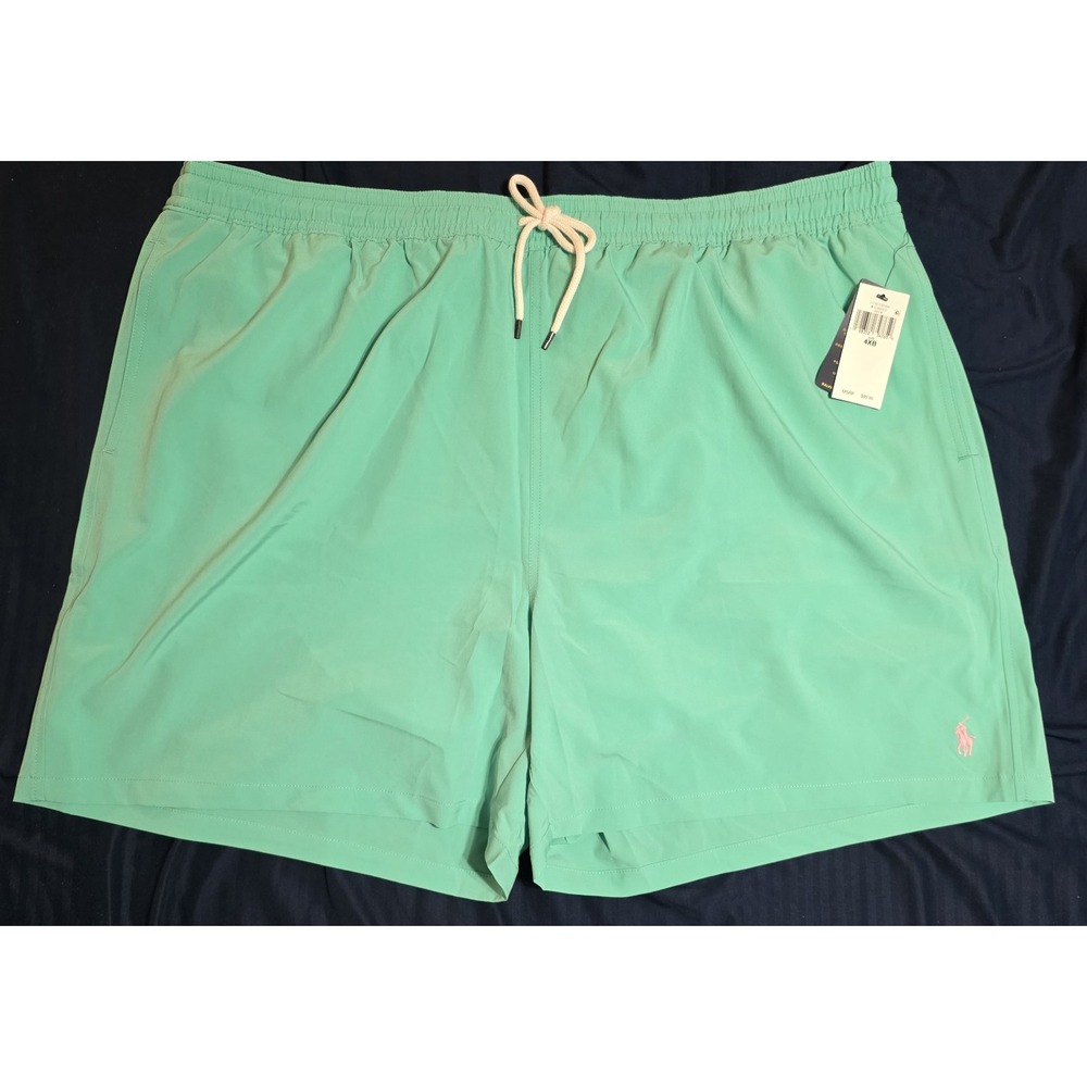 Polo Ralph Lauren Aqua Green Pink Stretch Swim Trunks Board Short Mens Size 3XLT - Picture 3 of 6